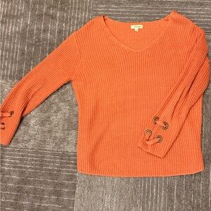 Unknown Brand Orange V-Neck Sweater with Grommet Sleeve Detail